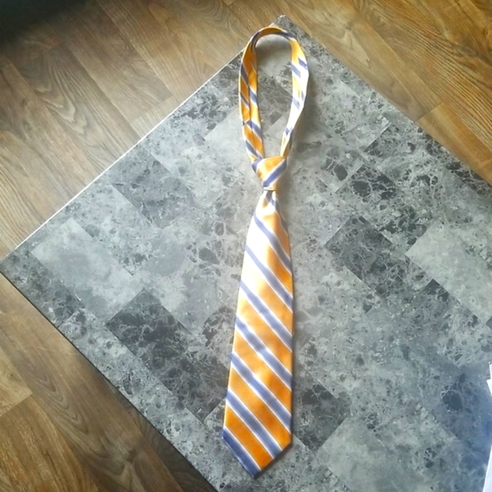 Merona Tie, Yellow (and stripes of white, gray, and Blue)